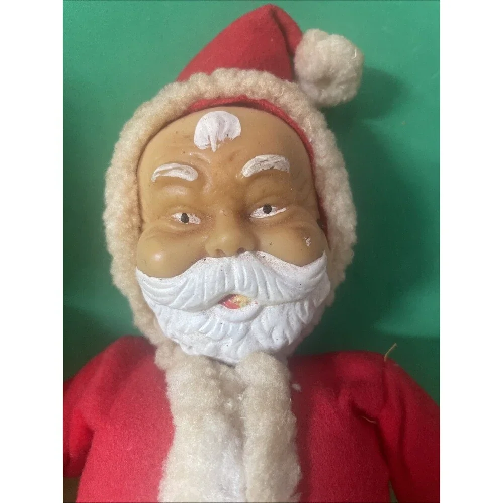 Two VTG rubber face Santa Claus Dolls Christmas collectibles MCM Japan 50's